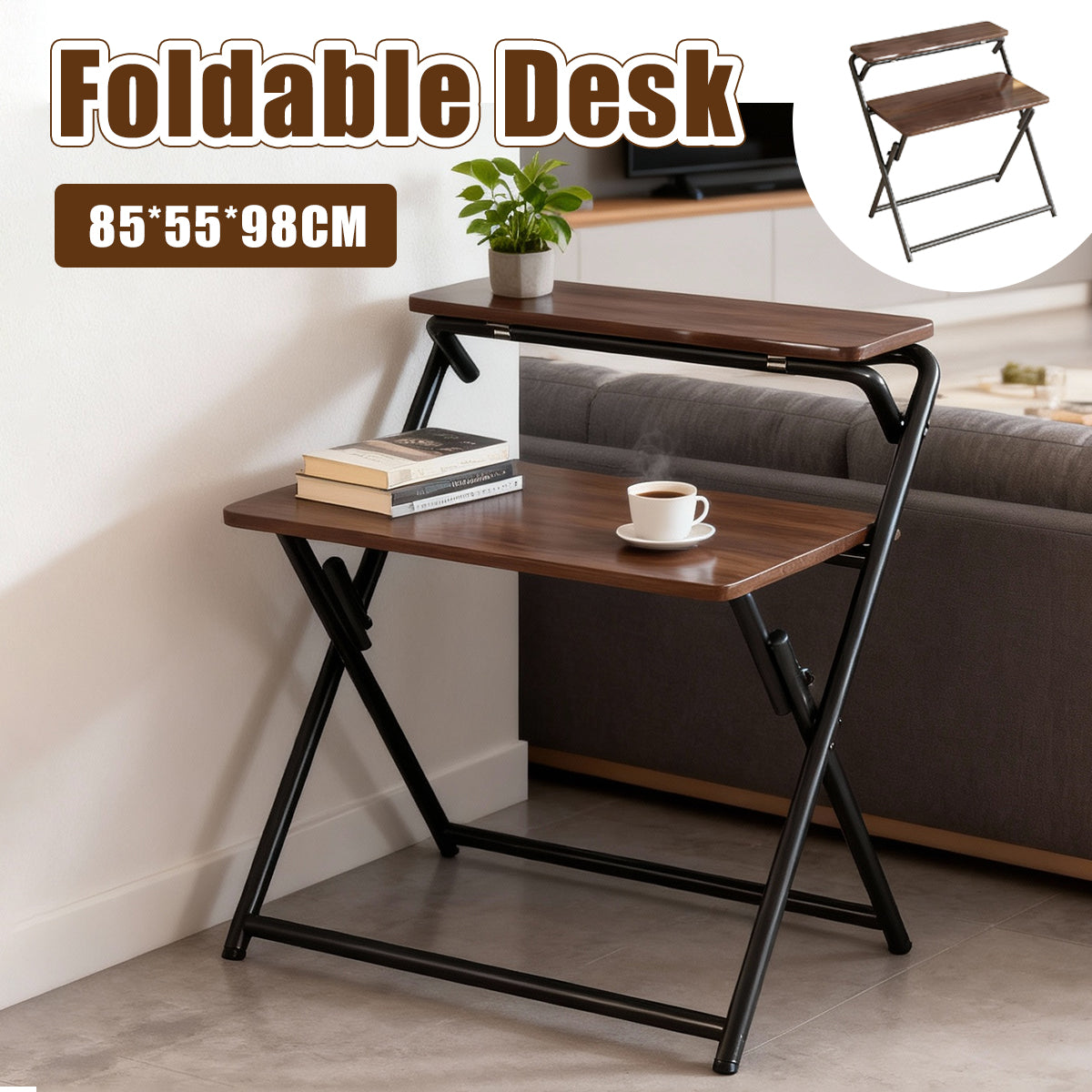 Folding X-Frame Desk with Waterproof Wood Top