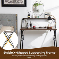 Folding Two-Tier Desk with Warm Wood Surface
