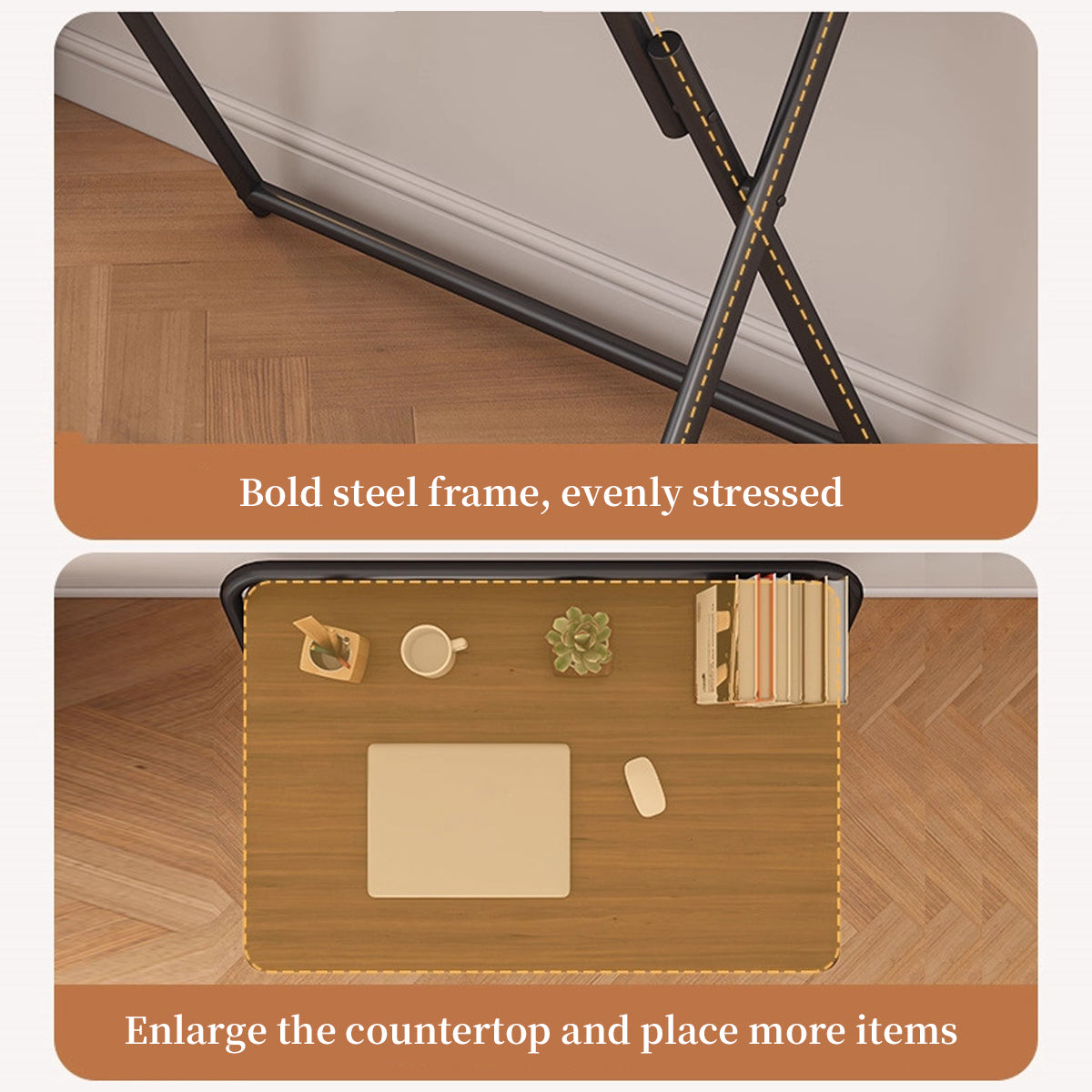 Folding Two-Tier Desk with Warm Wood Surface