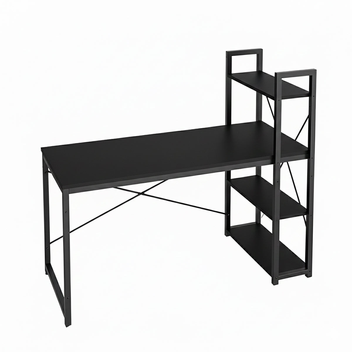 Black Study Desk 120x60x75cm with Side Shelves