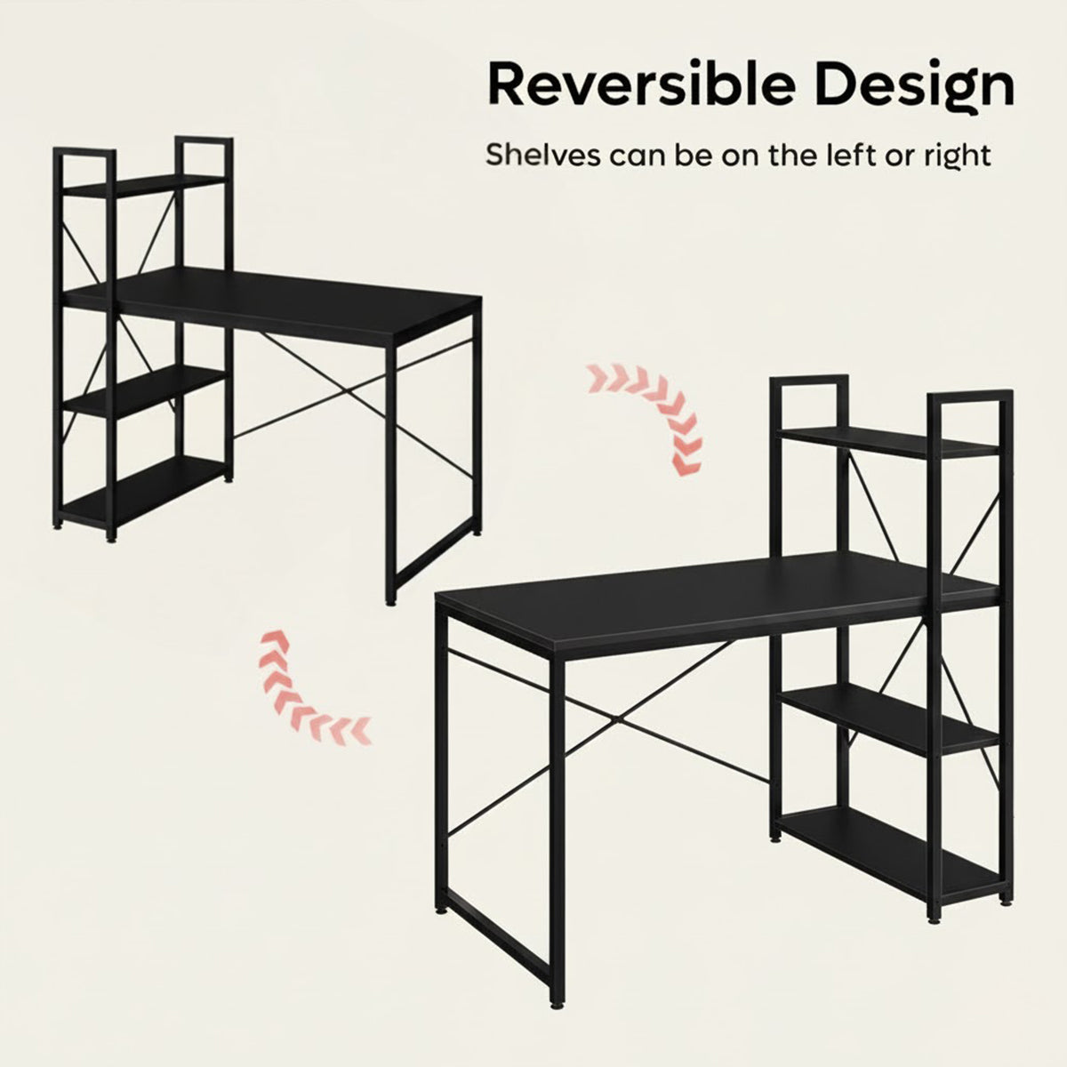 Black Study Desk 120x60x75cm with Side Shelves