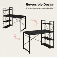 Black Study Desk 120x60x75cm with Side Shelves
