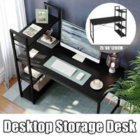 Black Study Desk 120x60x75cm with Side Shelves