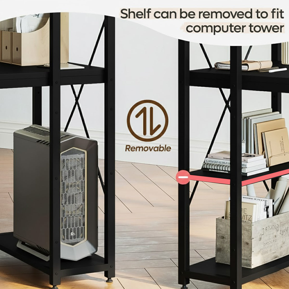 Black Study Desk 120x60x75cm with Side Shelves