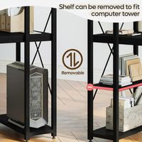 Black Study Desk 120x60x75cm with Side Shelves