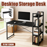 Black Study Desk 120x60x75cm with Side Shelves