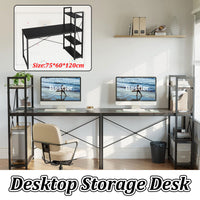 Black Study Desk 120x60x75cm with Side Shelves