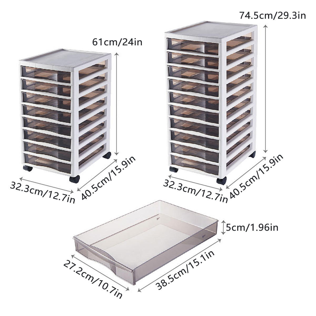 Clear-Front Storage Tower with 8 or 10 Drawers