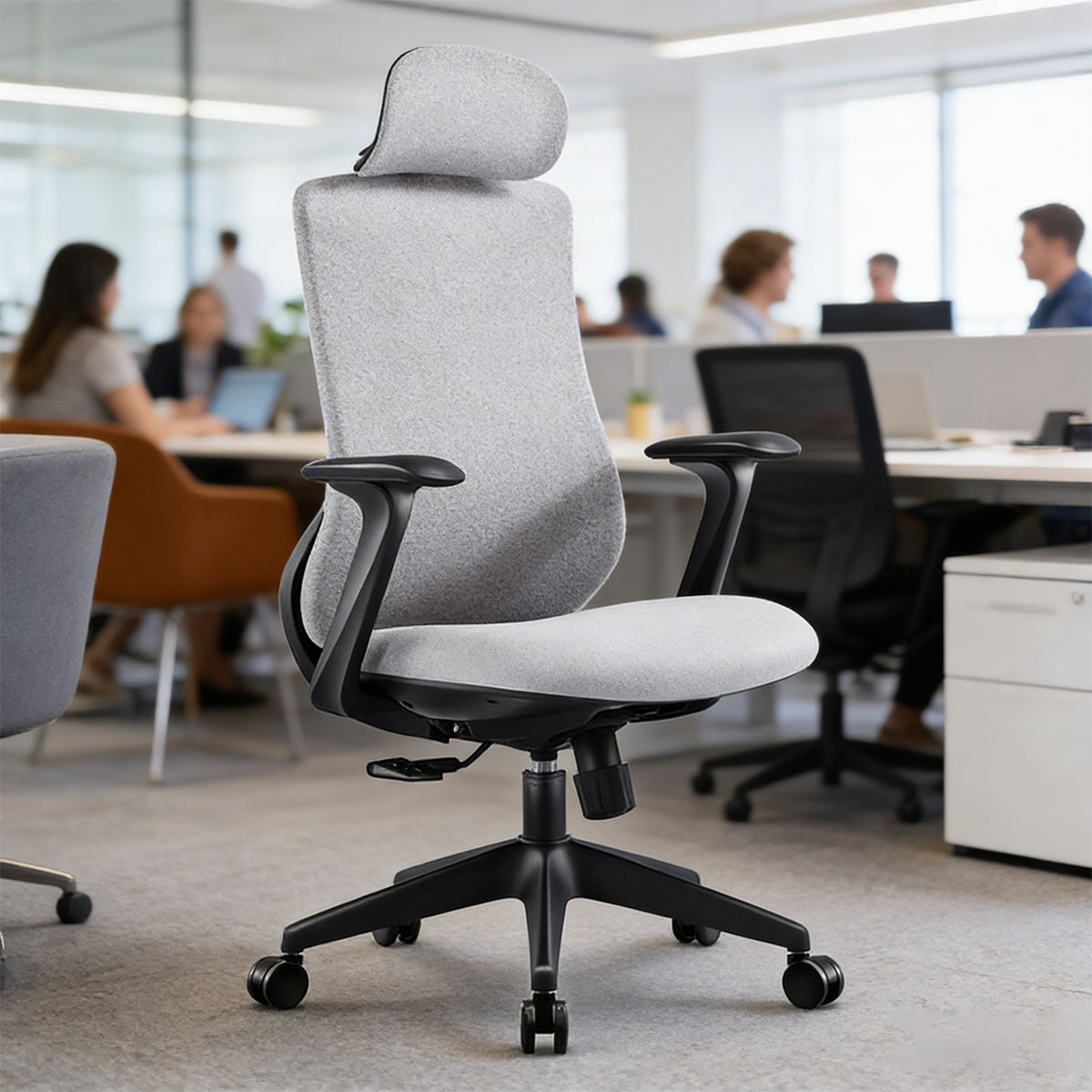 Grey Task Chair with S-Curve Back and Foam Seat