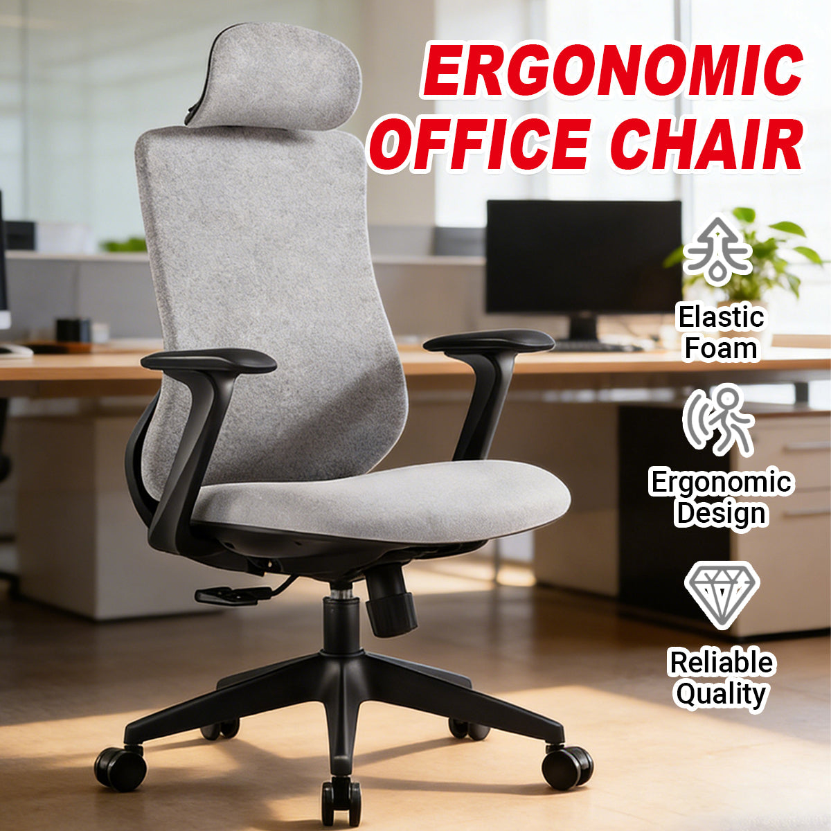 Grey Task Chair with S-Curve Back and Foam Seat