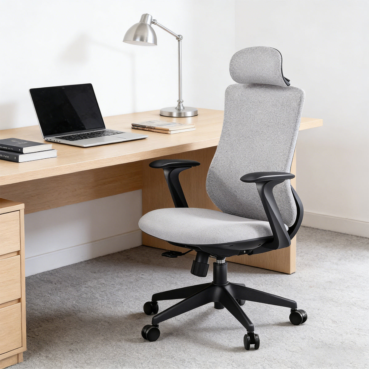 Grey Task Chair with S-Curve Back and Foam Seat