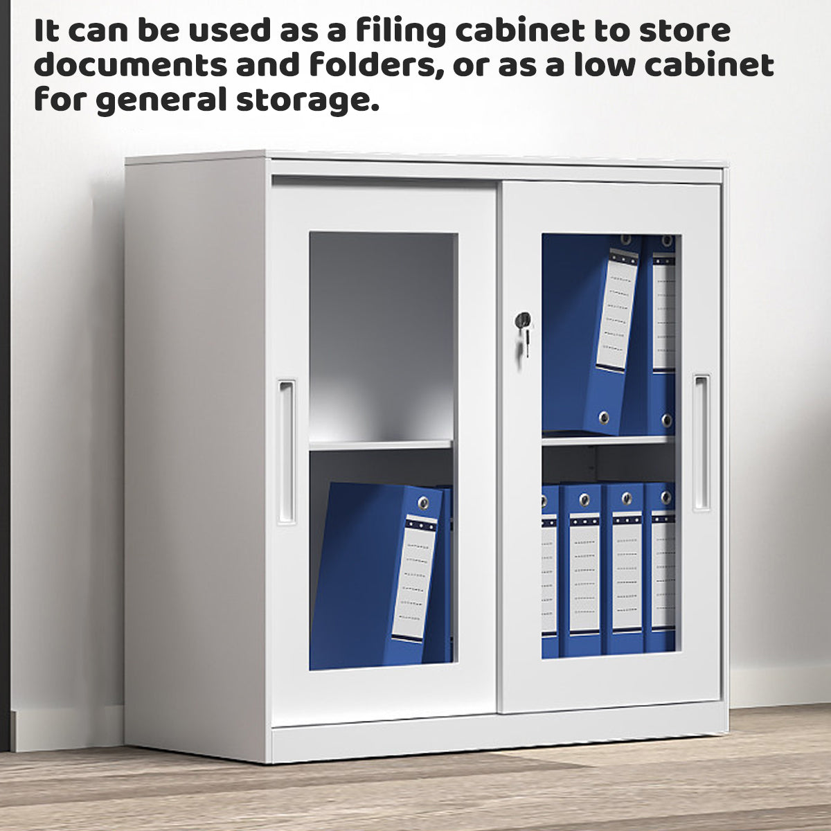 Sliding Door Cabinet with Clear Windows and Lock