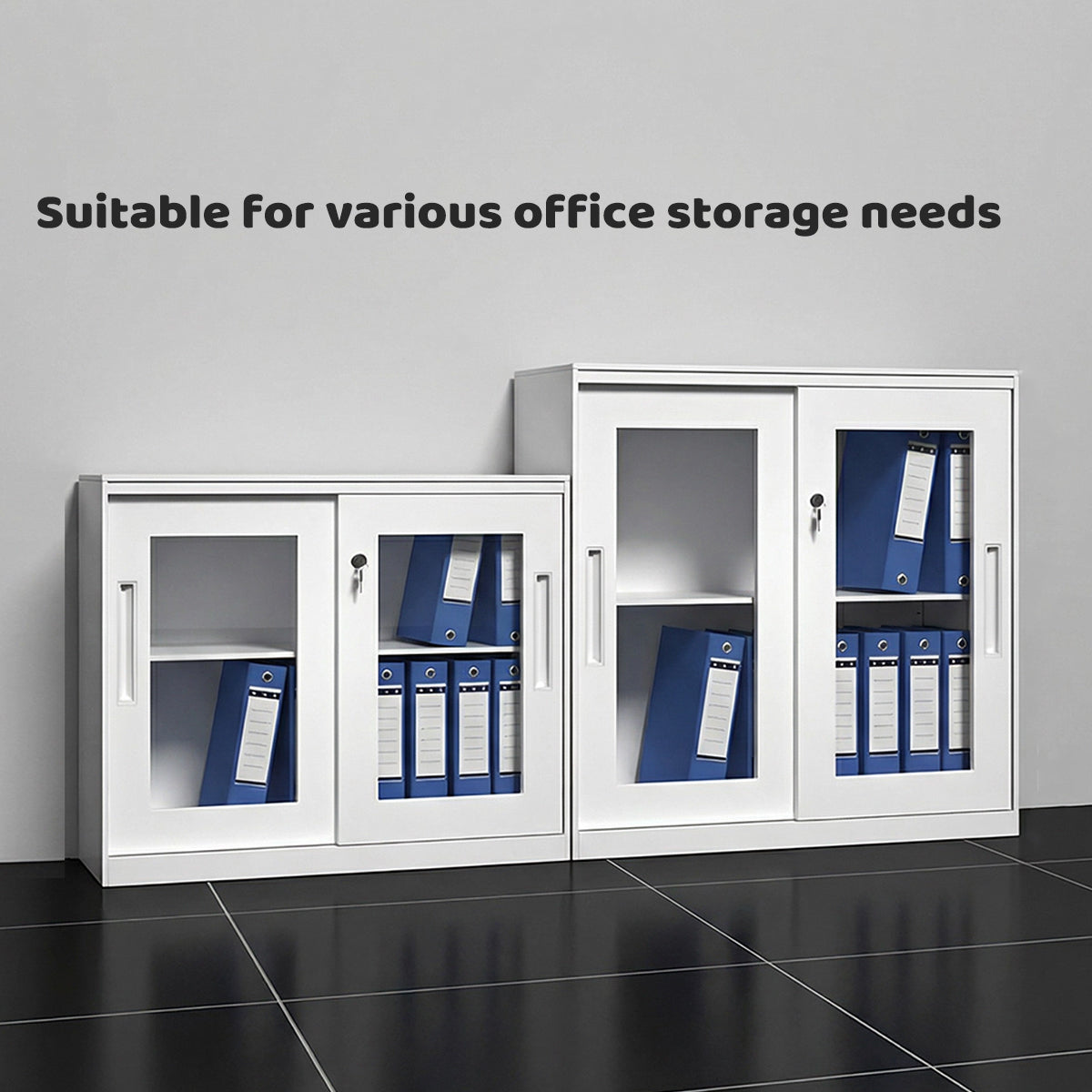 Sliding Door Cabinet with Clear Windows and Lock