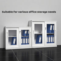 Sliding Door Cabinet with Clear Windows and Lock