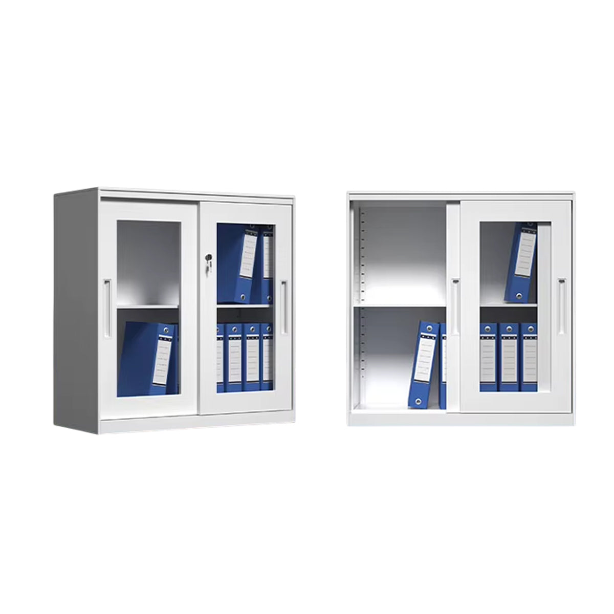 Sliding Door Cabinet with Clear Windows and Lock