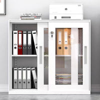 Sliding Door Cabinet with Clear Windows and Lock