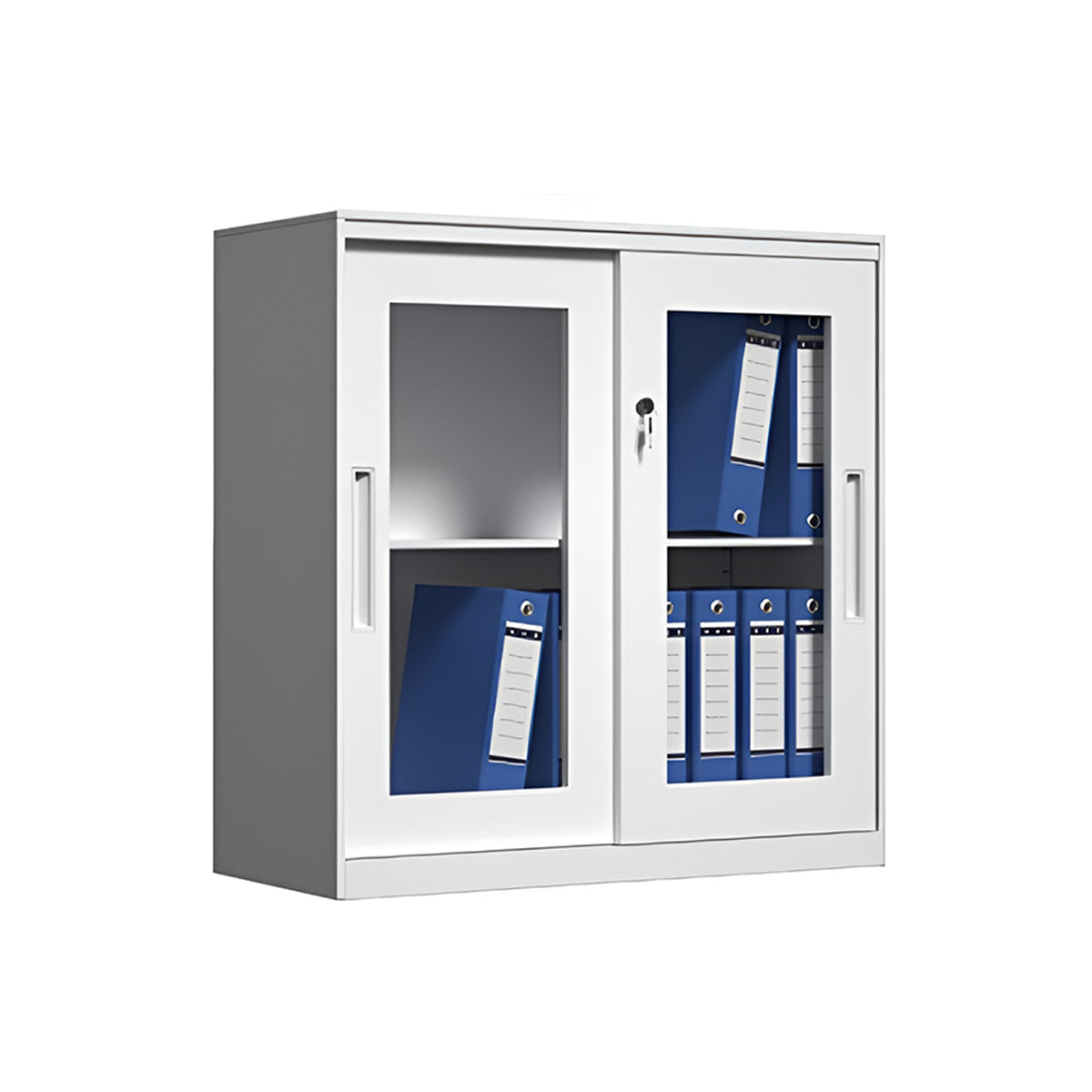 Sliding Door Cabinet with Clear Windows and Lock