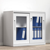 Sliding Door Cabinet with Clear Windows and Lock