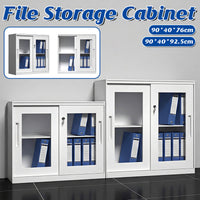 Sliding Door Cabinet with Clear Windows and Lock