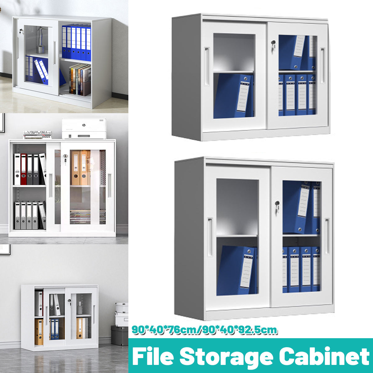 Sliding Door Cabinet with Clear Windows and Lock