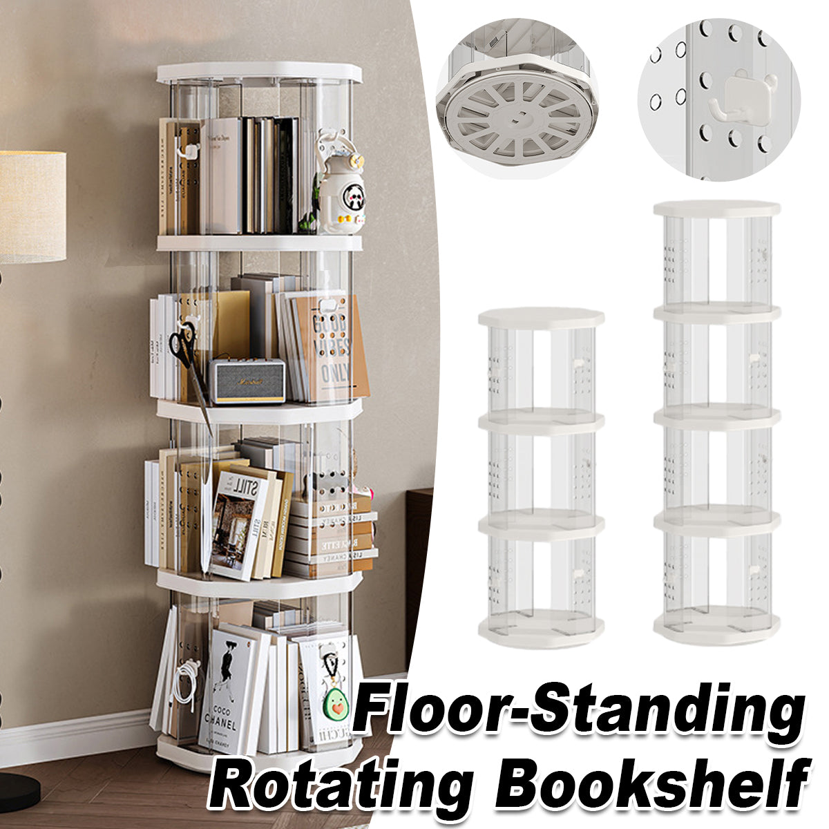 Spinning Floor Bookcase with Clear ABS Panels