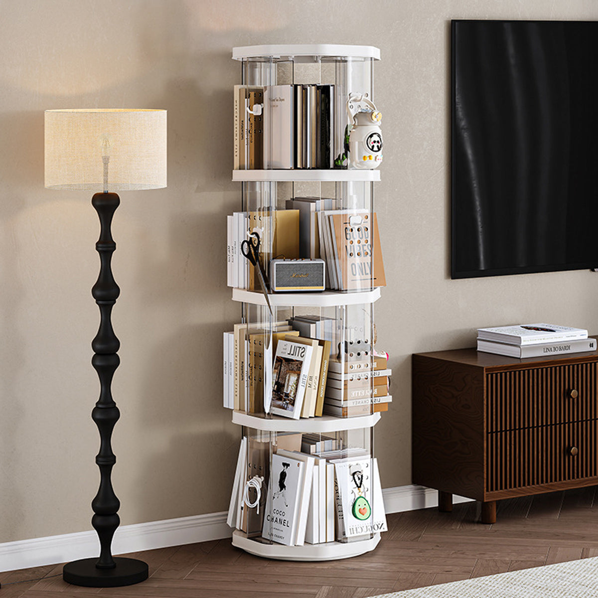 Spinning Floor Bookcase with Clear ABS Panels