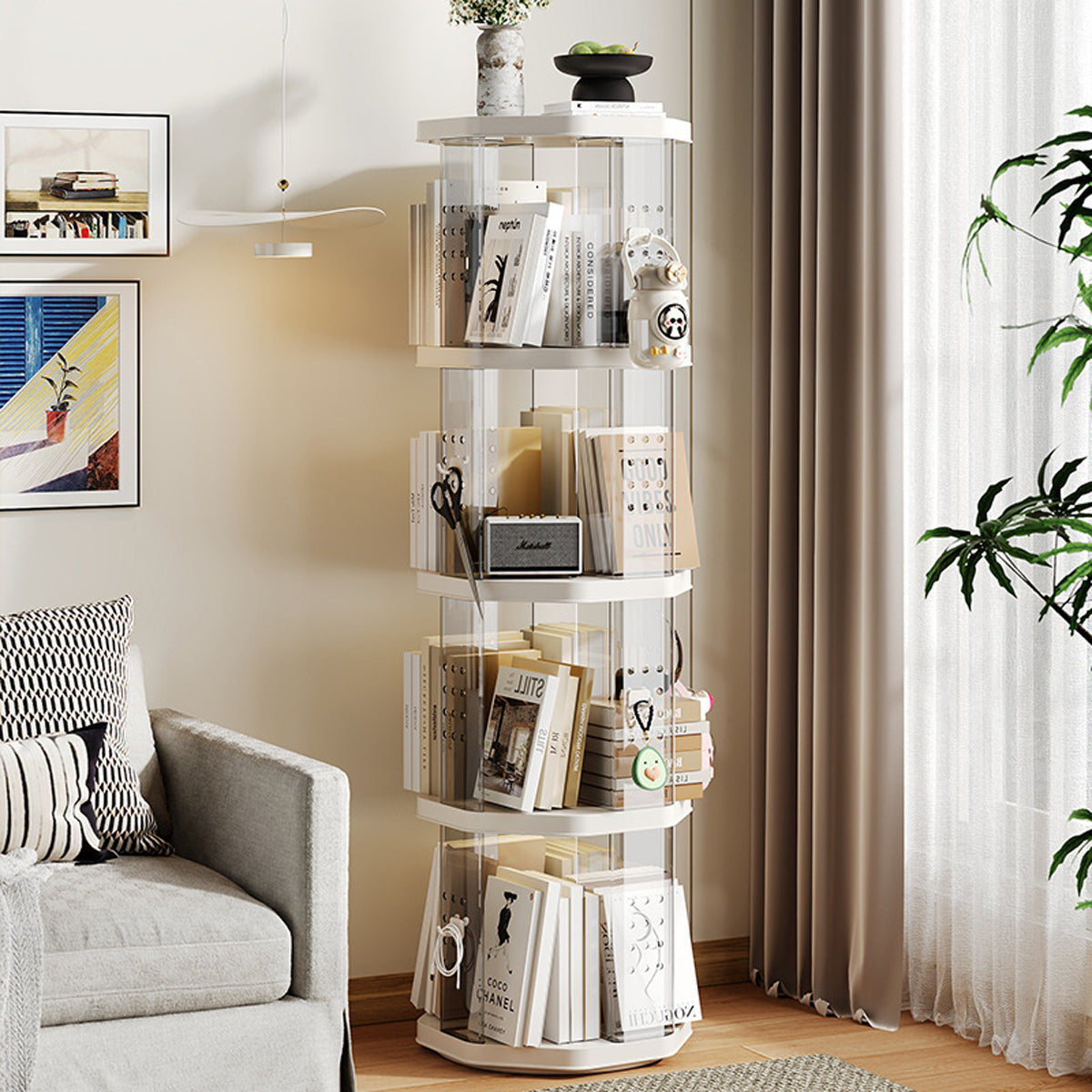 Spinning Floor Bookcase with Clear ABS Panels