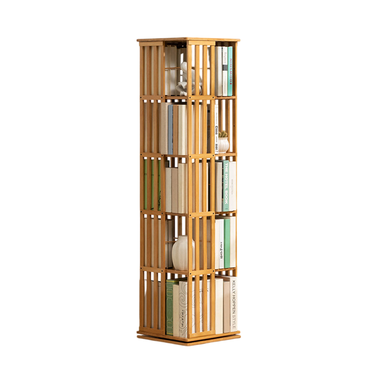 Spinning Bamboo Bookcase with Removable Bookends