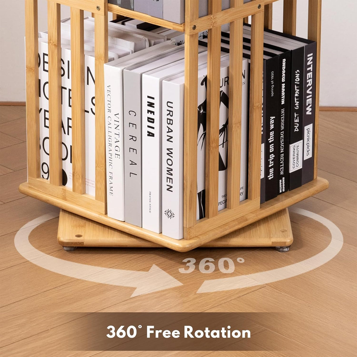 Spinning Bamboo Bookcase with Removable Bookends