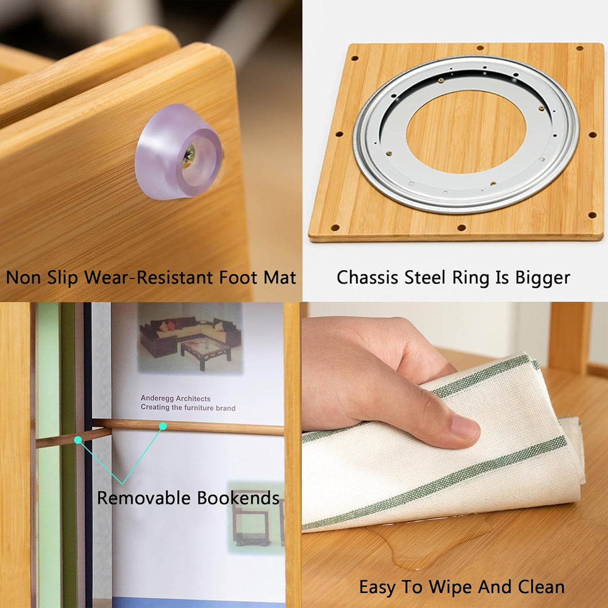 Spinning Bamboo Bookcase with Removable Bookends