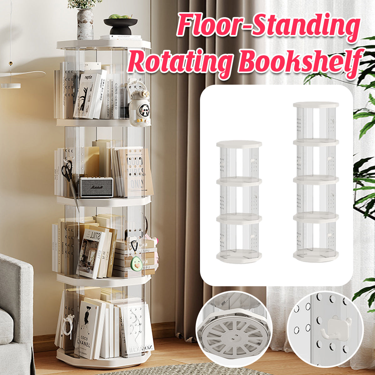 Spinning Floor Bookcase with Clear ABS Panels