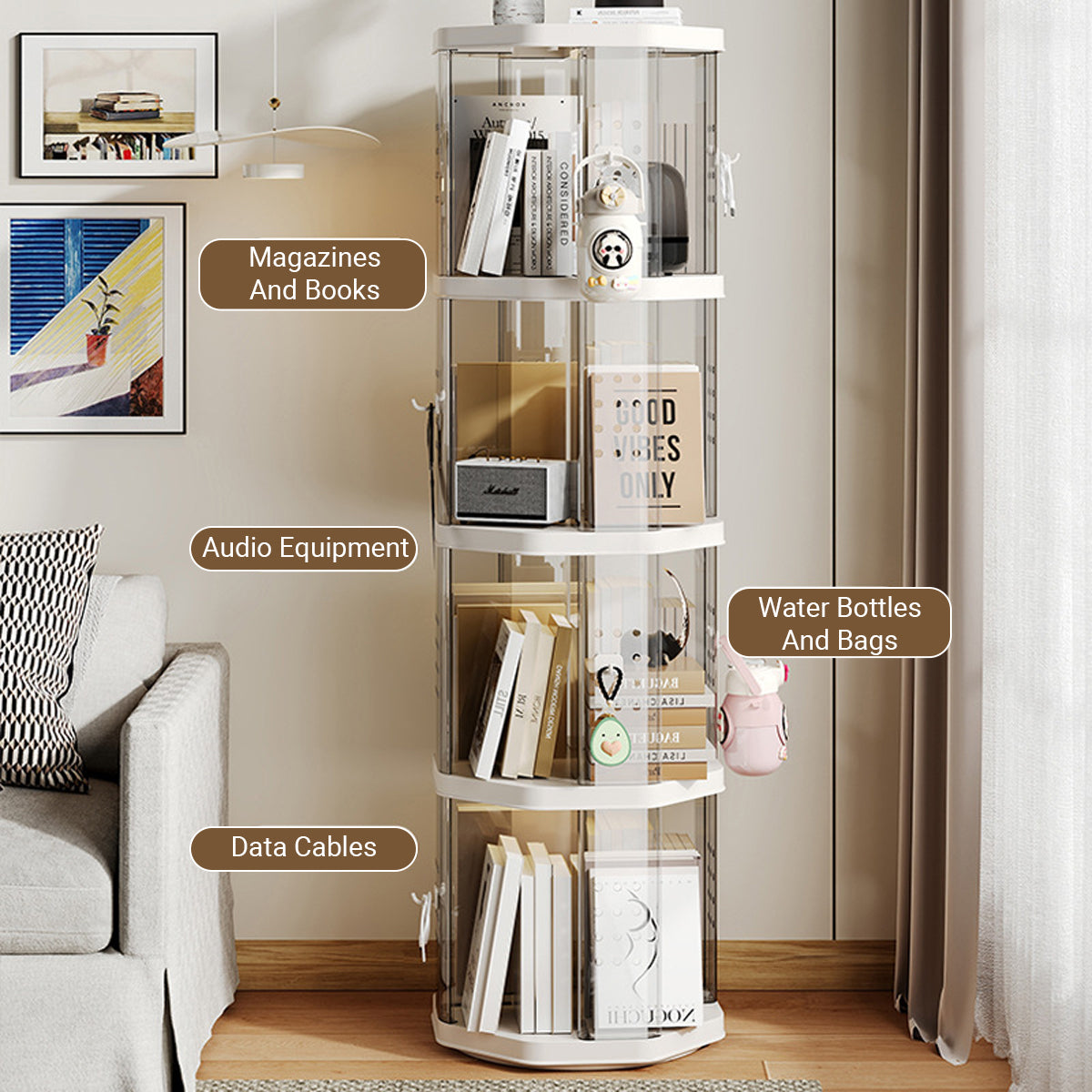 Spinning Floor Bookcase with Clear ABS Panels