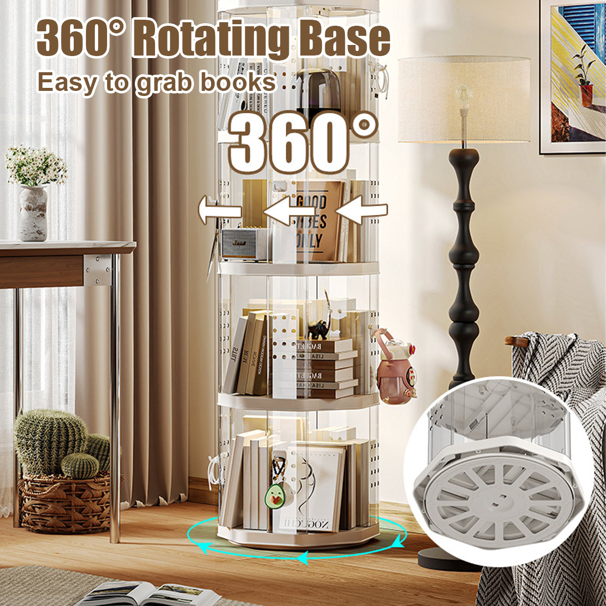 Spinning Floor Bookcase with Clear ABS Panels