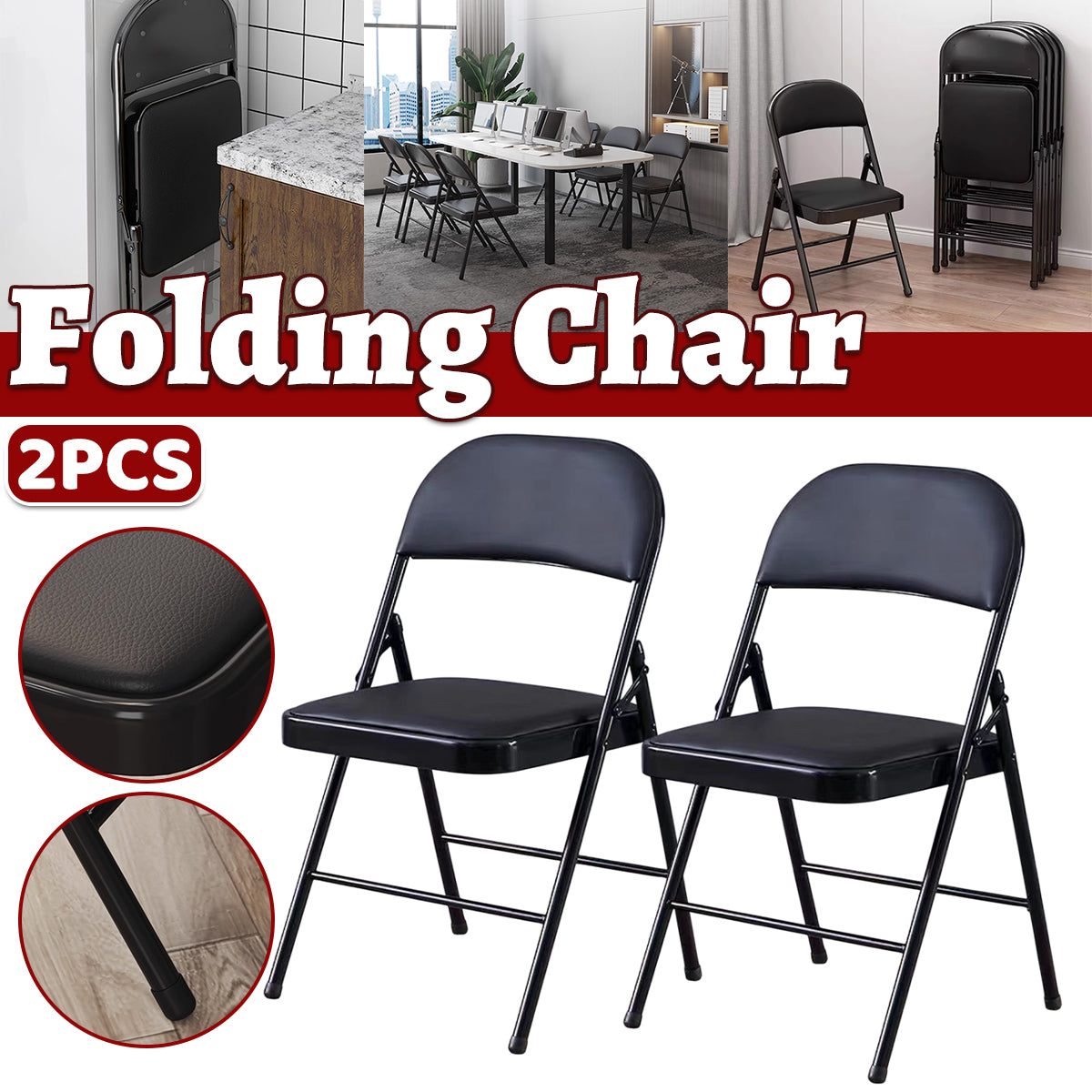 Set of 2 PU Leather Folding Spine Chairs