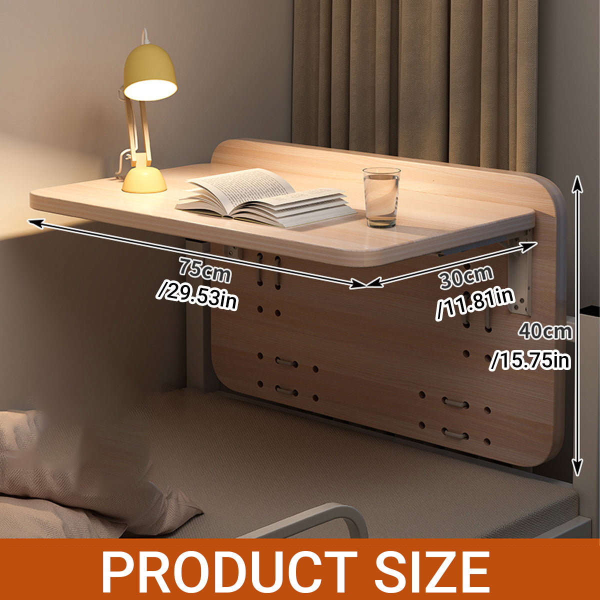 Cable-Tie Bed Mount Table 75x30cm with Wood Top