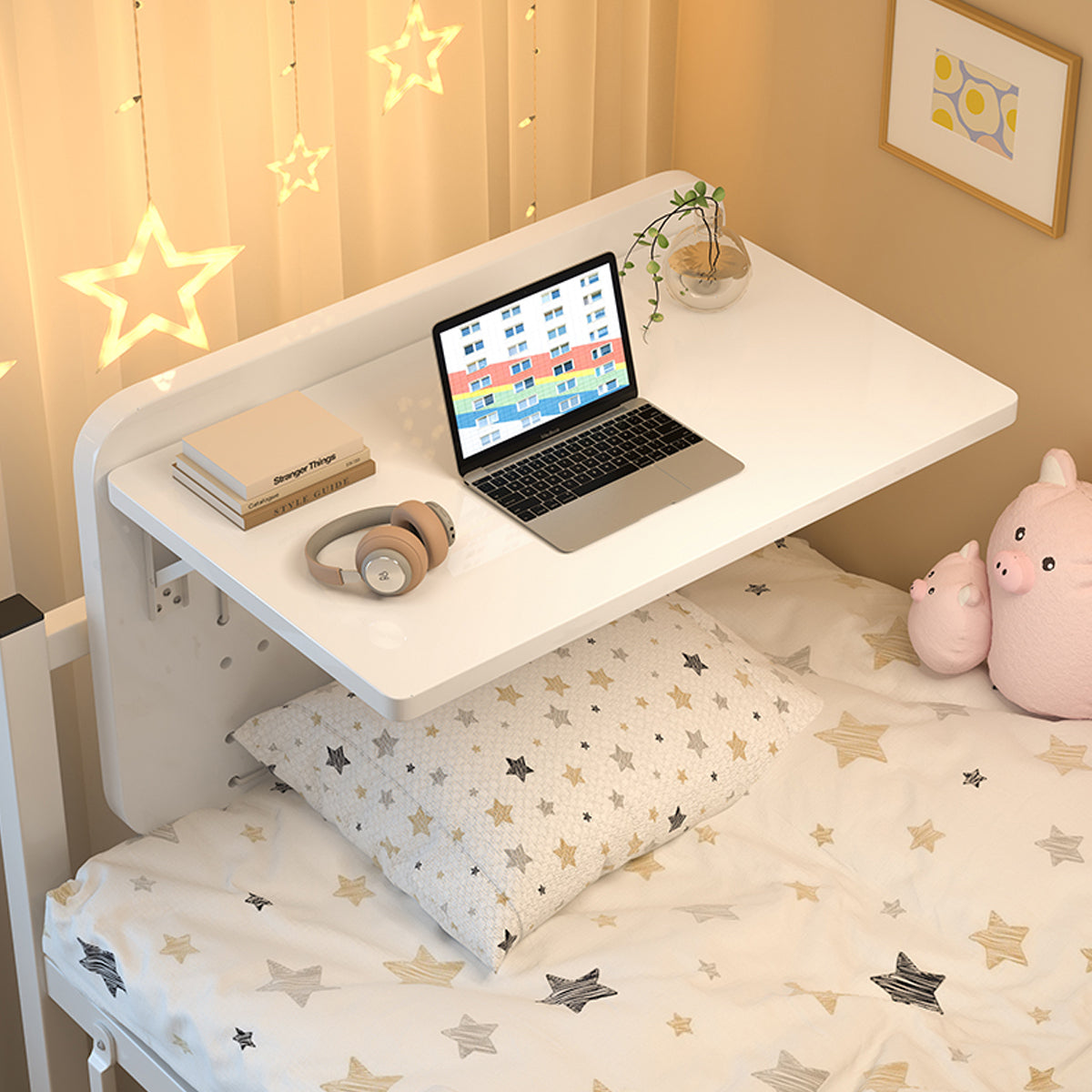 Cable-Tie Bed Mount Table 75x30cm with Wood Top