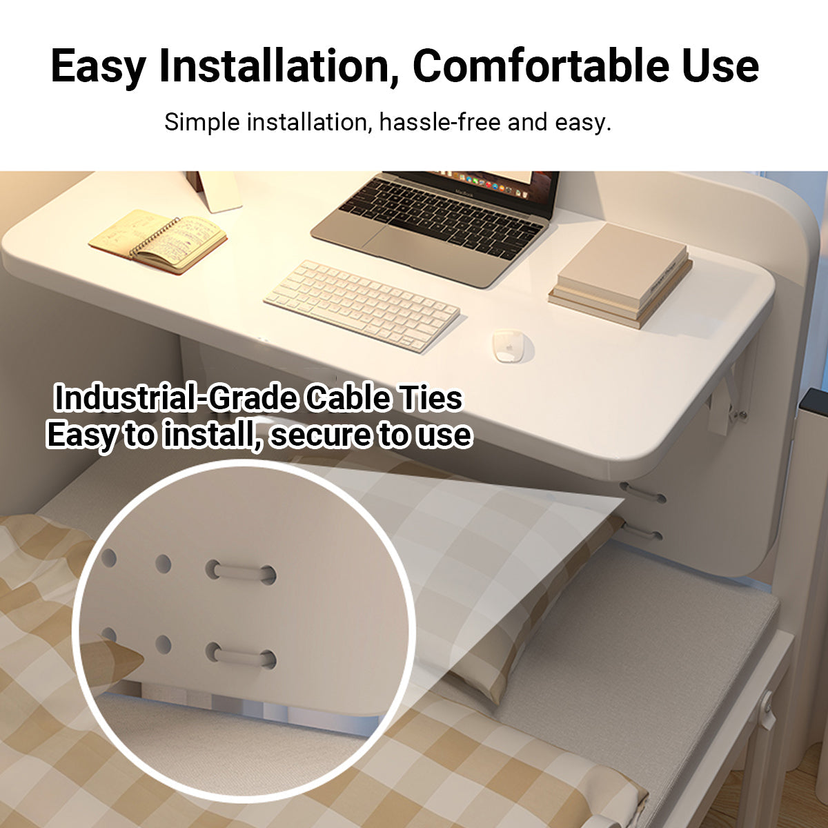 Cable-Tie Bed Mount Table 75x30cm with Wood Top