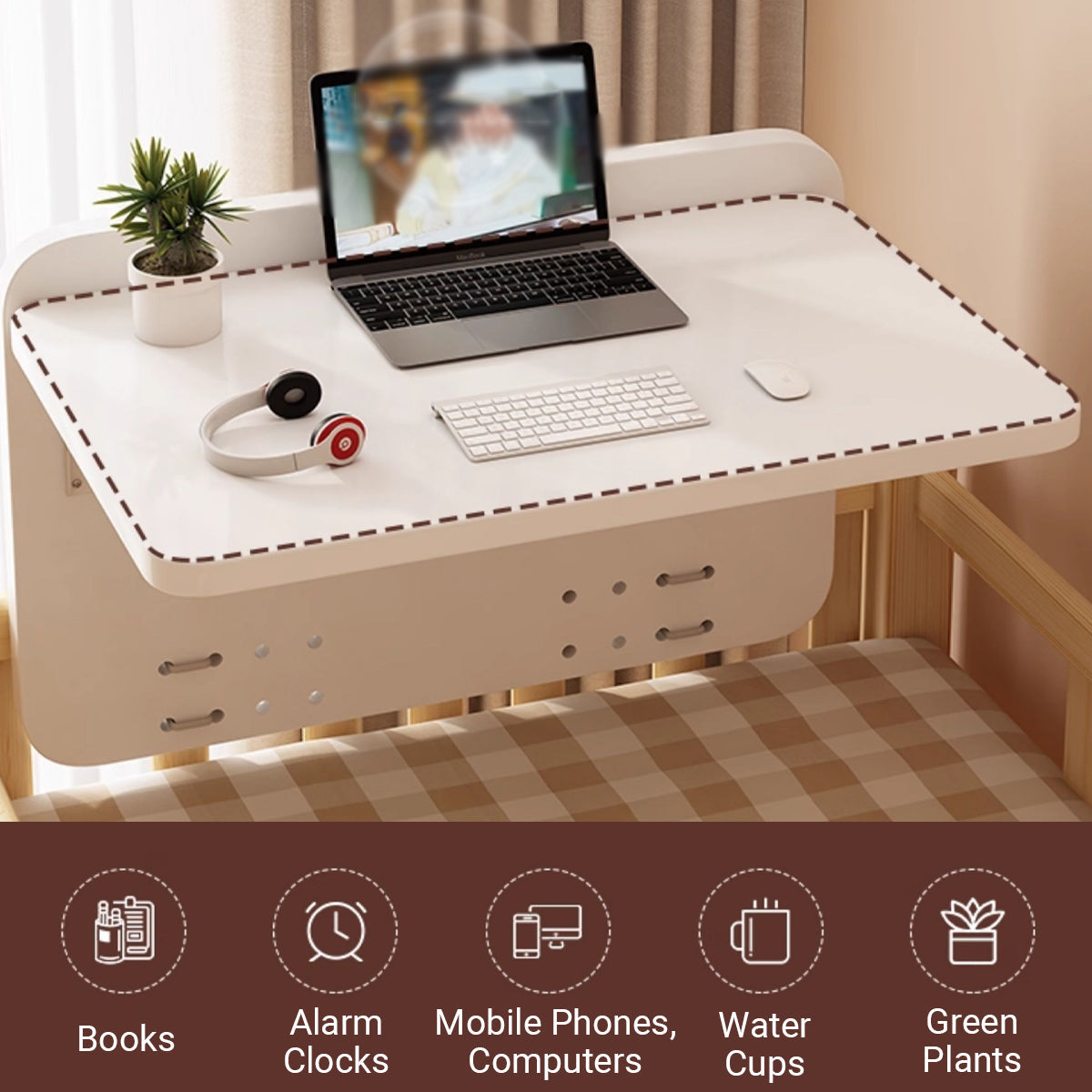 Cable-Tie Bed Mount Table 75x30cm with Wood Top