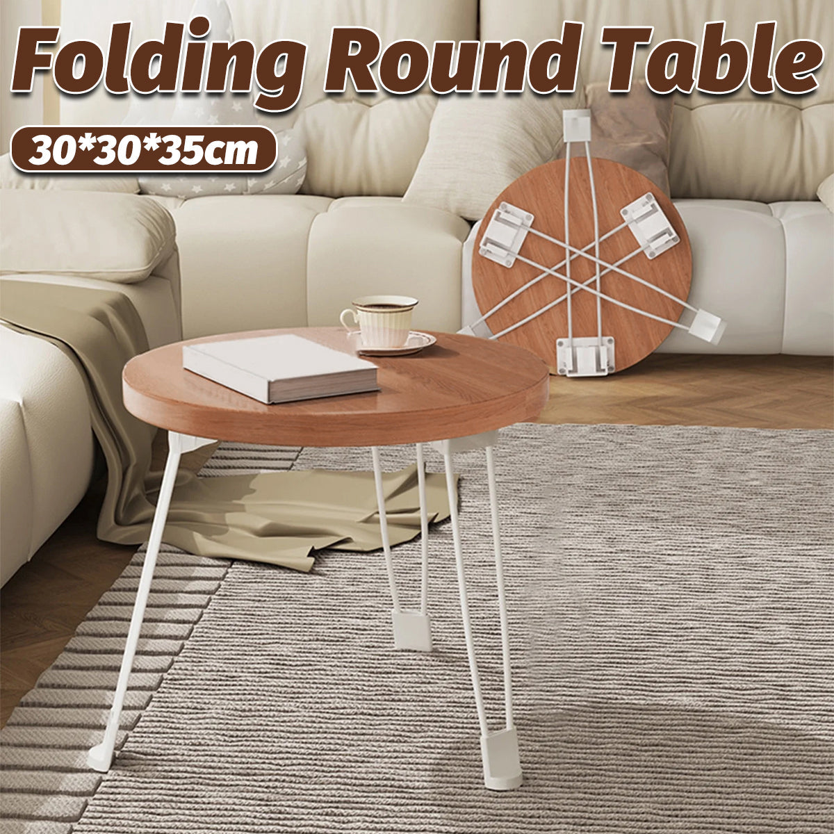 Cream Folding Round Table with Sturdy Steel Legs