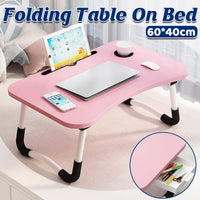 Pink Overbed Tray Table with W-Legs and Drawer