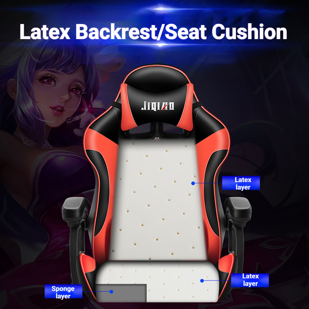 Gaming Recliner in PU Leather with Lumbar Pillow