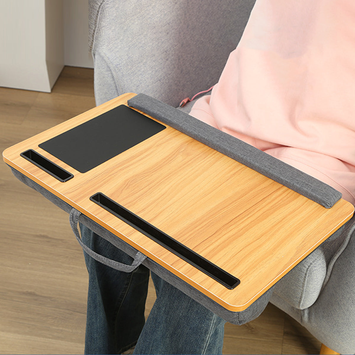 Lap Tray Table with Handle and Cushioned Base