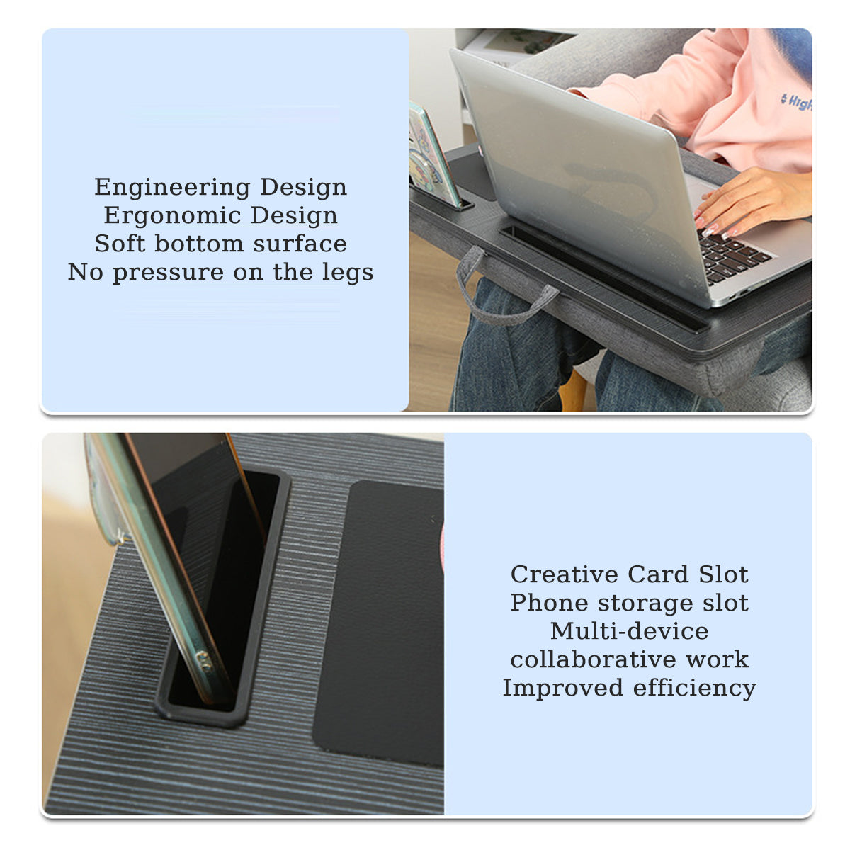 Lap Tray Table with Handle and Cushioned Base