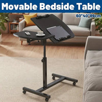 Rolling Bedside Tray Table with 90-Degree Top