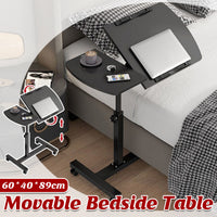 Rolling Bedside Tray Table with 90-Degree Top