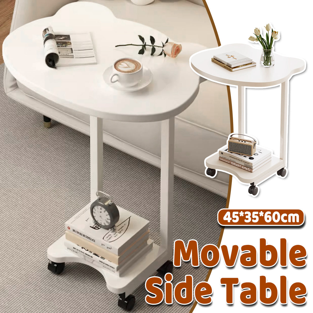 Embedded Sofa Side Table with Rolling Wheels
