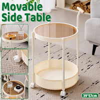 Glass Top Rolling Side Table with Mesh Lower Shelf