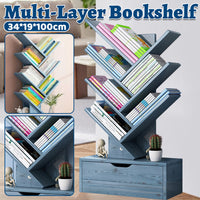 Tree-Shape Wood Bookcase with Slanted Shelves