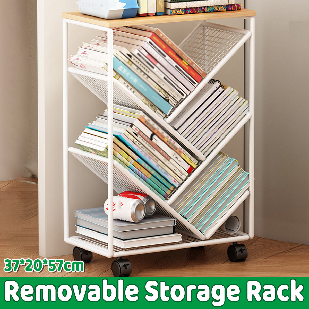 Compact Rolling Bookcase with Countertop Top