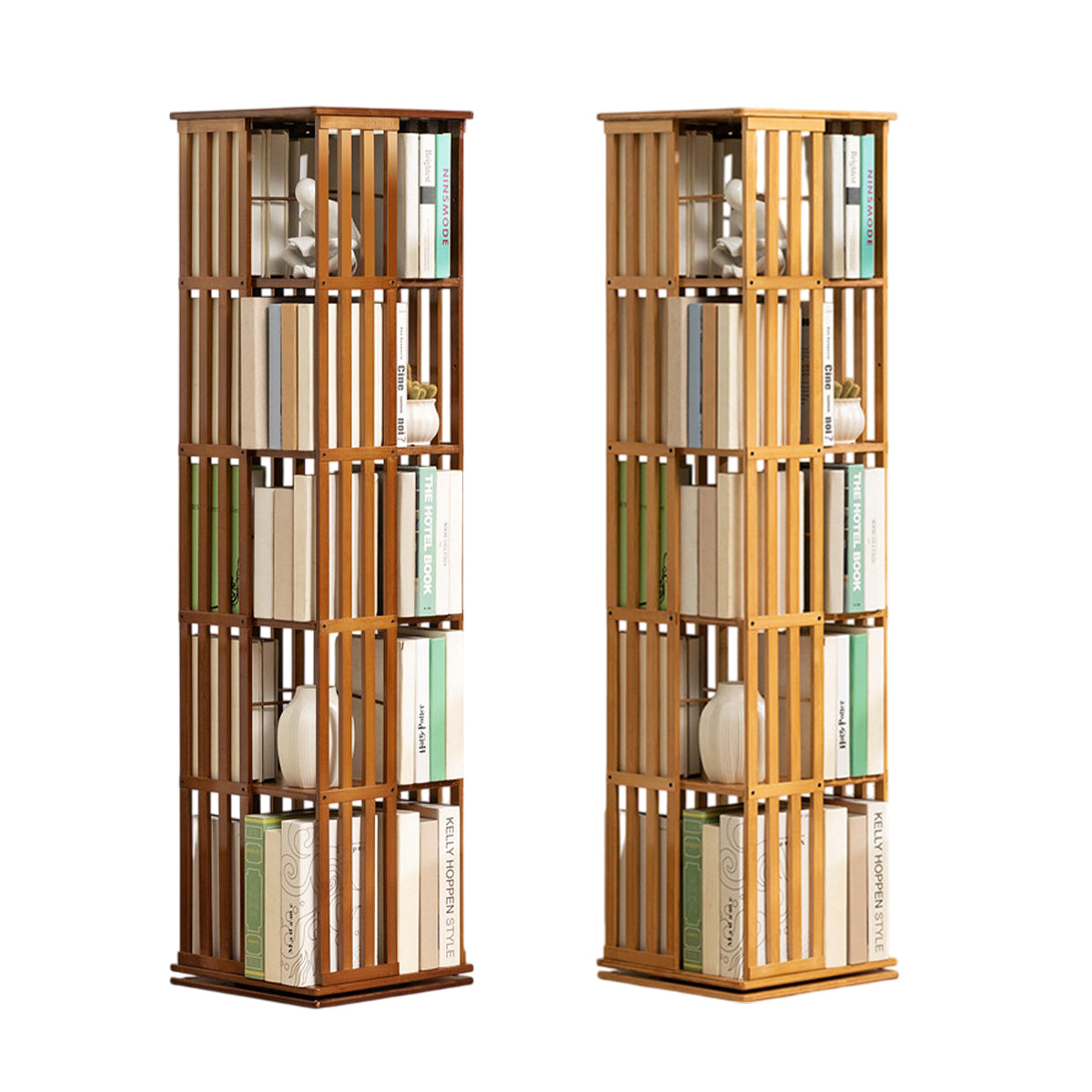 Spinning Bamboo Bookcase with Removable Bookends